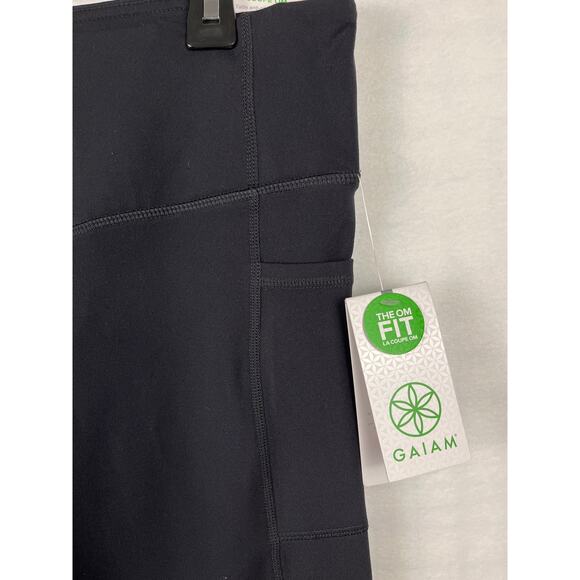 Gaiam Black Leggings Large Yoga Om Hi-Rise 7/8 Moisture Wicking Pockets - Picture 2 of 8
